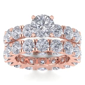 14 Karat Rose Gold 8 1/2 Carat Lab Grown Diamond Eternity Engagement Ring With Matching Band, Ring Size 4