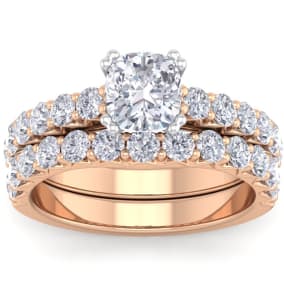 2 1/2 Carats Cushion Cut Lab Grown Diamond Bridal Set In 14 Karat Rose Gold