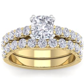 2 1/2 Carat Cushion Cut Lab Grown Diamond Bridal Set In 14 Karat Yellow Gold