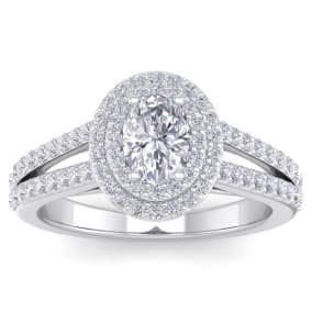1 3/4 Carat Oval Shape Lab Grown Diamond Ring In 14 Karat White Gold