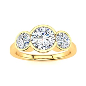 2 1/4 Carat Bezel Set Three Stone Lab Grown Diamond Ring In 14K Yellow Gold