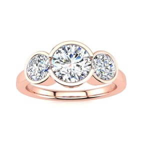 2 1/4 Carat Bezel Set Three Stone Lab Grown Diamond Ring In 14K Rose Gold