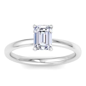 1 Carat Emerald Cut Lab Grown Diamond Solitaire Ring In 14K White Gold