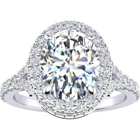 2 Carat Oval Shape Halo Lab Grown Diamond Engagement Ring With 1 1/2 Carat Center Lab Grown Diamond In 14K White Gold