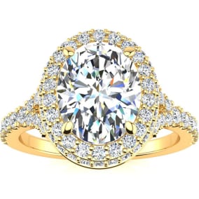 2 Carat Oval Shape Halo Lab Grown Diamond Engagement Ring With 1 1/2 Carat Center Lab Grown Diamond In 14K Yellow Gold