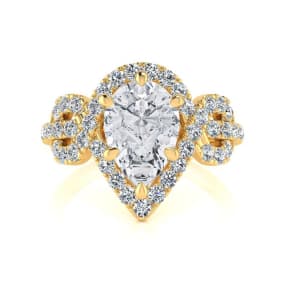 1 1/2 Carat Pear Shape Halo Lab Grown Diamond Fancy Engagement Ring In 14K Yellow Gold