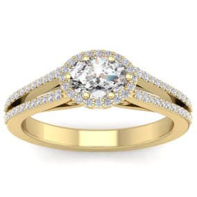 1 1/4 Carat Oval Shape Antique Halo Lab Grown Diamond Ring In 14 Karat Yellow Gold
