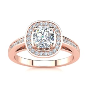 1 1/4 Carat Cushion Cut Halo Lab Grown Diamond Engagement Ring In 14 Karat Rose Gold