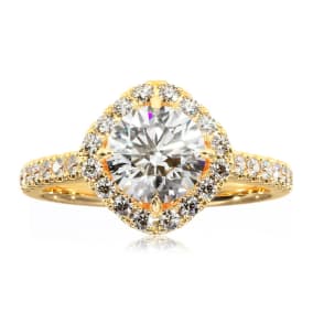 1 1/3 Carat Cushion Style Halo Lab Grown Diamond Engagement Ring in 14 Karat Yellow Gold 