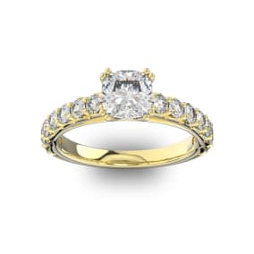 1 1/2 Carat Cushion Cut Double Prong Set Engagement Ring in 14 Karat Yellow Gold