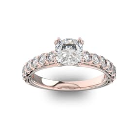 1 1/2 Carat Cushion Cut Double Prong Set Engagement Ring in 14 Karat Rose Gold