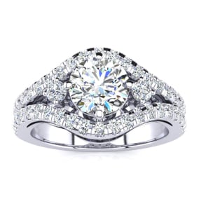 14K White Gold 2 Carat Fancy Lab Grown Diamond Engagement Ring, With 1.25 Carat Center