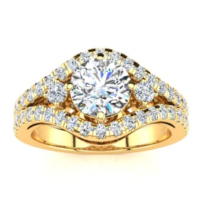 14K Yellow Gold 2 Carat Fancy Lab Grown Diamond Engagement Ring, With 1.25 Carat Center