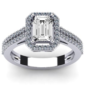 1 1/2 Carat Halo Lab Grown Diamond Ring In 14 Karat White Gold