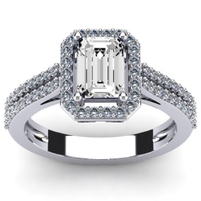 1 1/2 Carat Halo Lab Grown Diamond Ring In 14 Karat White Gold