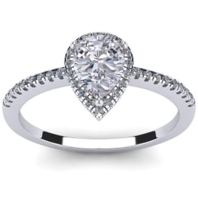 1 Carat Pear Shape Halo Lab Grown Diamond Ring In 14 Karat White Gold