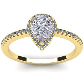 1 Carat Pear Shape Halo Lab Grown Diamond Ring In 14 Karat Yellow Gold