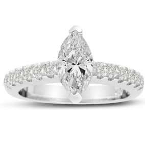 1 1/3 Carat Marquise Shape Lab Grown Diamond Engagement Ring In 14 Karat White Gold