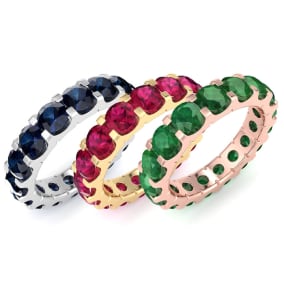 Ring Size 4-9.5, 4 Carat  Ruby, Sapphire, Emerald Eternity Rings In 14 Karat White Gold, Yellow Gold, Rose Gold, and Platinum