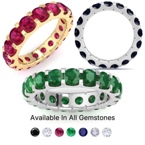 Ring Size 4-9.5, 4 Carat  Ruby, Sapphire, Emerald Eternity Rings In 14 Karat White Gold, Yellow Gold, Rose Gold, and Platinum