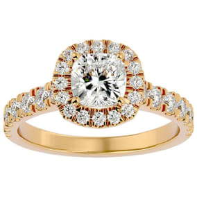 2 Carat Cushion Cut Halo Lab Grown Diamond Engagement Ring In 14 Karat Yellow Gold