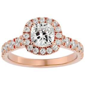 2 Carat Cushion Cut Halo Lab Grown Diamond Engagement Ring In 14 Karat Rose Gold