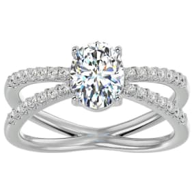 1 1/4 Carat Oval Shape Lab Grown Diamond Ring In 14 Karat White Gold