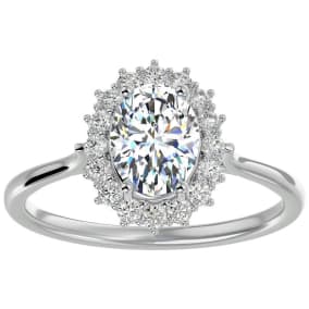 1 1/4 Carat Oval Shape Halo Lab Grown Diamond Ring In 14 Karat White Gold