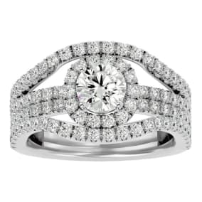 2 Carat Halo Lab Grown Diamond Engagement Ring in 14 Karat White Gold.  Fabulous Massive Ring!