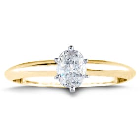 1/2 Carat Oval Shape Lab Grown Diamond Solitaire Ring In 14K Yellow Gold