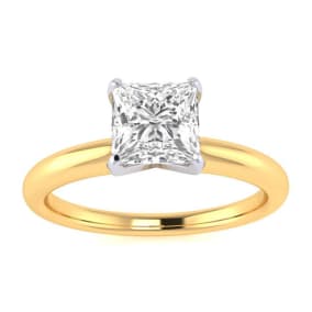 3/4 Carat Princess Shape Lab Grown Diamond Solitaire Ring In 14K Yellow Gold