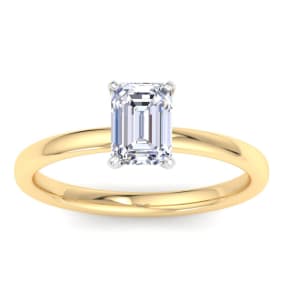 1 Carat Emerald Cut Lab Grown Diamond Ring In 14K Yellow Gold, Solitaire