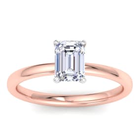 1 Carat Emerald Cut Lab Grown Diamond Ring In 14K Rose Gold, Solitaire