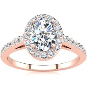 1 Carat Oval Shape Halo Lab Grown Diamond Engagement Ring in 14k Rose Gold