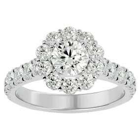 2 Carat Halo Lab Grown Diamond Engagement Ring In 14 Karat White Gold