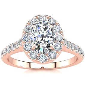 1 1/2 Carat Oval Shape Halo Lab Grown Diamond Engagement Ring in 14k Rose Gold