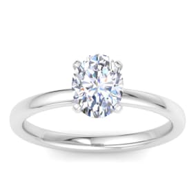 1 Carat Oval Shape Lab Grown Diamond Solitaire Ring In 14K White Gold