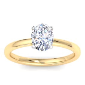 1 Carat Oval Shape Lab Grown Diamond Solitaire Ring In 14K Yellow Gold