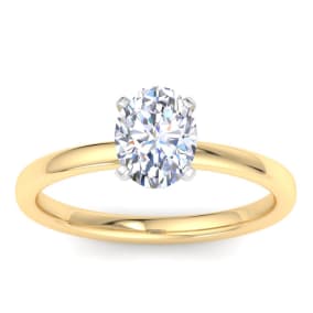 1 Carat Oval Shape Lab Grown Diamond Ring In 14K Yellow Gold, Solitaire