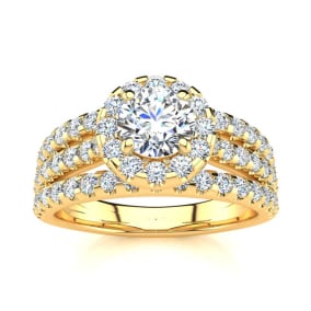 1 1/2 Carat Round Halo Lab Grown Diamond Engagement Ring in 14 Karat Yellow Gold