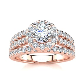 1 1/2 Carat Round Halo Lab Grown Diamond Engagement Ring in 14 Karat Rose Gold