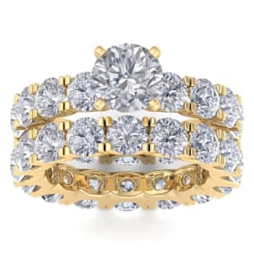 14 Karat Yellow Gold 9 1/2 Carat Lab Grown Diamond Eternity Engagement Ring With Matching Band, Ring Size 8.5
