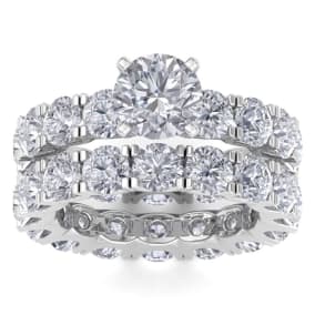 14 Karat White Gold 8 1/2 Carat Lab Grown Diamond Eternity Engagement Ring With Matching Band, Ring Size 4.5