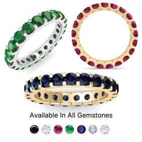 Sapphire Eternity Ring Size 4-9.5, 1 Carat Round Sapphire, Emerald and Ruby Eternity Band In White Gold, Yellow Gold and Platinim