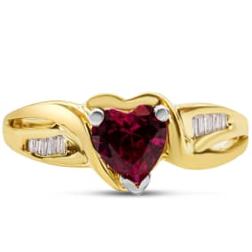 Previously Owned 14K Yellow Gold Heart Shape Created Ruby and Diamond Ring, Size 8