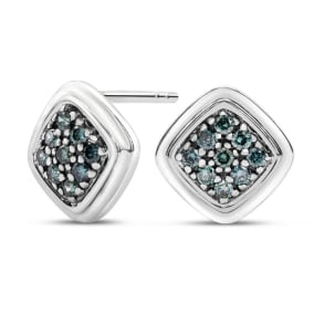 Previously Owned Sterling Silver 1/5ct Blue Diamond Stud Earrings