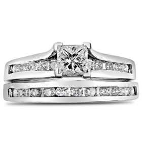 Previously Owned 14K White Gold 1 Carat Princess Shape Diamond Bridal Set