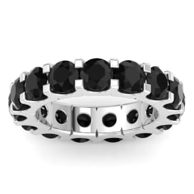 5 Carat Round Black Diamond Eternity Ring In 14 Karat White Gold, Ring Size 9