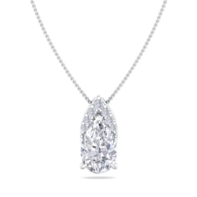 7/8 Carat Natural Pear Shape Diamond Necklace In 14 Karat White Gold, 18 Inches