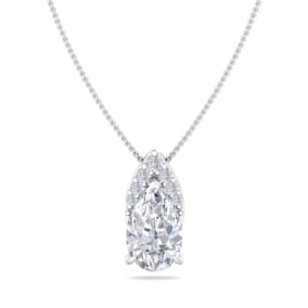 7/8 Carat Pear Shape Lab Grown Diamond Necklace In 14 Karat White Gold, 18 Inches